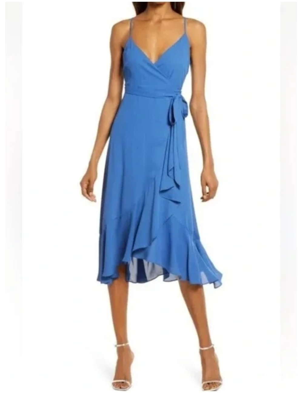 LULU's Blue Wrap Midi Dress